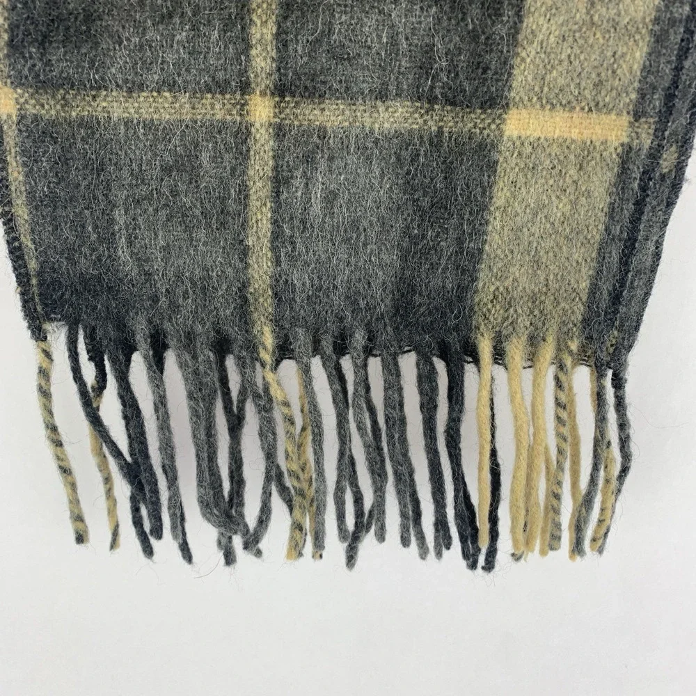 Alpaca Scarf Made In Peru 100% Alpaca Plaid Gray Yellow Excellent Condition